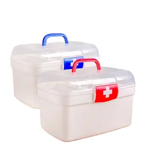 Caixa de armazenamento de kit de primeiros socorros da família branca vazia pp com fornecedor médico de 2 camadas para escritório em casa