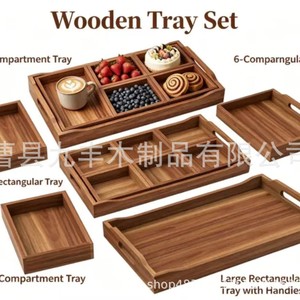 Jiufeng Solid Wood Serving <b>Trays</b> Rectangular With Compartments Handle For Home Tea Fruit <b>Dinner</b> Use - Product Image 5