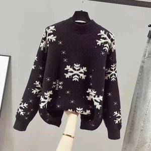 9901 #    Pull en tricot <span class=keywords><strong>de</strong></span> Noël à imprimé neige pour <span class=keywords><strong>femme</strong></span>, style décontracté automne-hiver, rouge et noir - Product Image 6