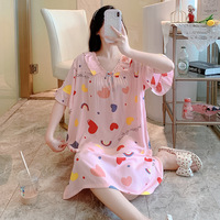 Chemise de nuit pour femme en coton et soie respirante, col en V, manches tombantes, imprimé dessin animé, pyjama, commerce transfrontalier, grande taille