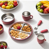Vaisselle pour bébé sans BPA, en acier inoxydable 304, assiette à ventouse en silicone avec bol divisé pour enfants