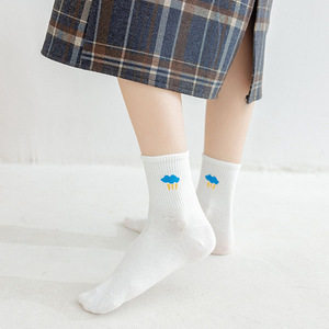 White Crew Socks Women's Solid Color Rainbow Pattern Breathable Sweat-Absorbing Polyester Fiber Youth Casual Socks - Product Image 4