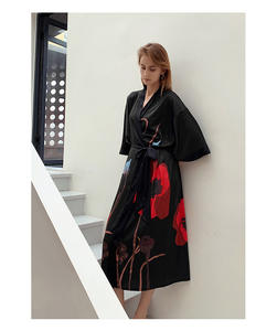 Pigiama di lusso <span class=keywords><strong>in</strong></span> stile cinese con maniche a tre quarti, <span class=keywords><strong>in</strong></span> raso stampato, vestaglia lunga e comoda. - Product Image 5