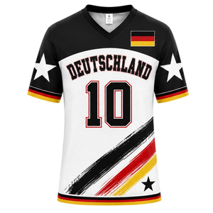 Maglia Sportiva della Germania # Maglietta da Calcio Bianca e Nera con la Bandiera Tedesca Tricolore - Product Image 1
