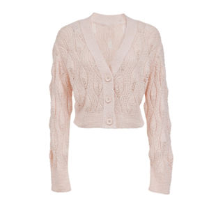 <span class=keywords><strong>Cardigan</strong></span> court en tricot à col en V <span class=keywords><strong>ajouré</strong></span> rose doux et quotidien pour femmes, nouveau design personnalisé Wisrise - Product Image 6