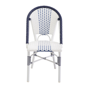 Chaise de bistrot tissée légère de style <span class=keywords><strong>parisien</strong></span> moderne - Fauteuil de <span class=keywords><strong>restaurant</strong></span> à carreaux bleus et blancs pour hôtel, appartement et terrasse - Product Image 1