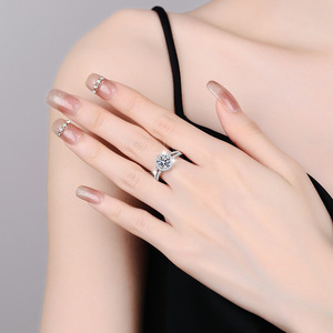 Bague en argent sterling S925 à double rangée de moissanite plaquée argent pour femme, <span class=keywords><strong>couleur</strong></span> <span class=keywords><strong>D</strong></span>, 1 carat, classique, simple, ouverte, transfrontalière - Product Image 5