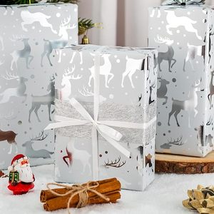 Christmas Wrapping <b>Paper</b> Elegant Elk Reindeer <b>Pattern</b> Wrapping <b>Paper</b> Roll Silver Metallic Foil Wrapping <b>Paper</b> - Product Image 1