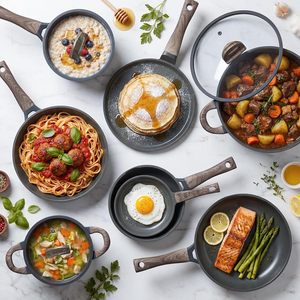 Juego de Utensilios de Cocina Modernos de Aluminio Fundido Negro No Tóxico, Sartén Antiadherente con Tapa de Vidrio para Cocinar - Product Image 2