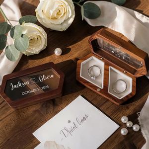 Custom Walnut Wood Jewelry <b>Ring</b> Box Engraved <b>Engagement</b> Wedding <b>Holder</b> Gift for Couples Brides & Grooms CN - Product Image 2