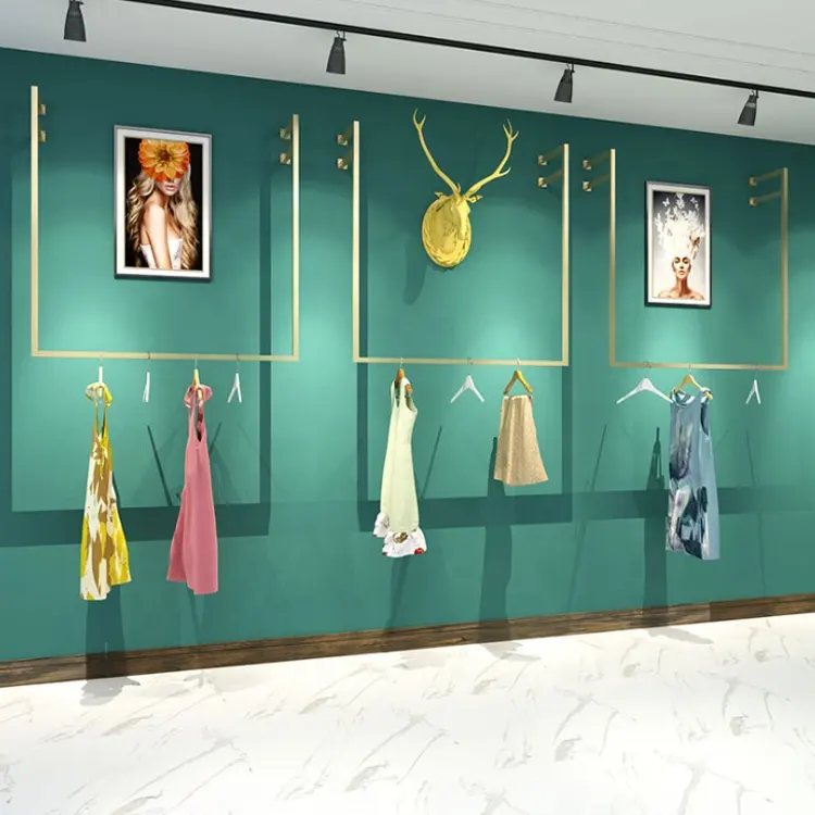 Di modo In Ottone Metallo Oro Appeso Abbigliamento Vestito Display Rack Mobili Panno Negozio di Visualizzazione Stand