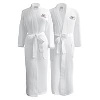 Venta al por mayor personalizado 5 estrellas Hotel Logo blanco bata de baño de secado rápido transpirable 100% algodón Kimono Waffle Spa Albornoz