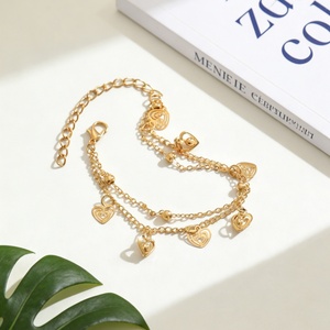1 pièce Bracelet de cheville pour femme en acier inoxydable, double couche, avec cœur 3D ajouré, serti en cercle, style classique, simple et tendance, pour usage quotidien et soirée - Product Image 3