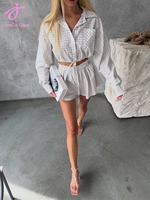 Ensemble pyjama Loveda pour femme, décontracté, tendance, doux, 100 % coton, respirant, à carreaux, chemise à manches longues et short