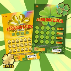Billets de loterie à gratter à impression numérique, motif trèfle à quatre feuilles, numéro gagnant Lucky Jackpot - Product Image 1