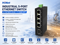Switch Industrial de 4 Puertos 10/100M para Riel DIN con 1 Puerto de Enlace Ascendente SFP de 100M, Entrada de 12-57VDC
