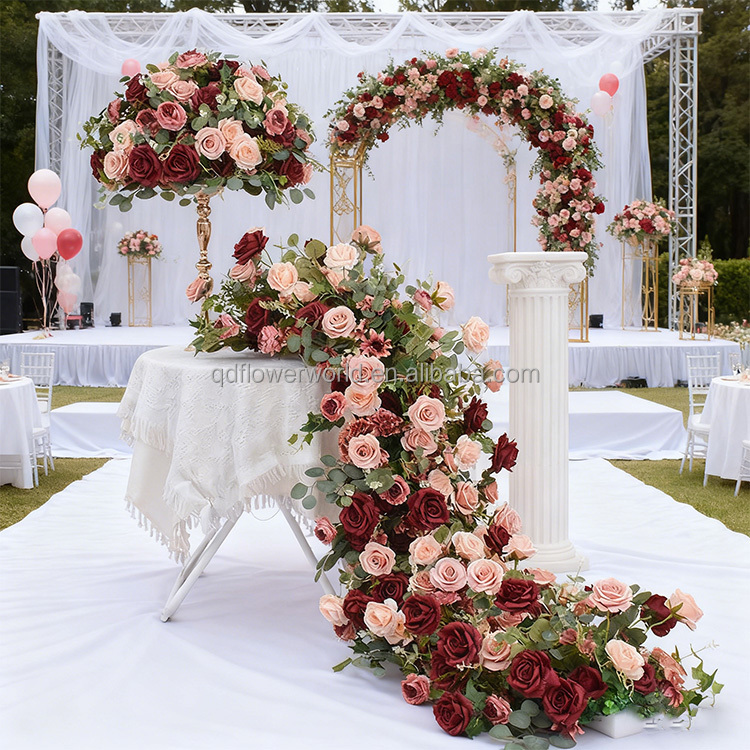 Custom Fake Floral Row Faux Silk Wedding Centerpieces Runner | Flower World FW-FR034-9