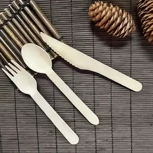 Eco Friendly Durable And Tree Wooden Forks Spoons Knives Disposable Utensils Cutlery With Strengthen Handle