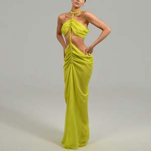 <span class=keywords><strong>ชุด</strong></span>เดรสยาวสีเหลืองนีออนแบบผูกคอ สายโซ่ ตัดเย็บแบบเว้า <span class=keywords><strong>ชุด</strong></span><span class=keywords><strong>ราตรี</strong></span>ผ้าชีฟองผ่าข้างแบบไม่สมมาตร สำหรับผู้หญิง สไตล์เซ็กซี่ เหมาะสำหรับวันหยุดพักผ่อนและงานเลี้ยงตอนเย็น - Product Image 2