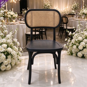 OEM ODM Black Resin Wedding <b>Chair</b> Rattan Woven Back Plastic Stackable Event Reception <b>Chair</b> for Wedding Rental & Party Banquet - Product Image 1