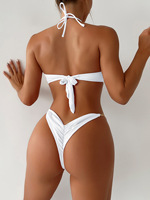 Date dames chaud Sexy blanc noir rayures Bandeau maillot de bain séchage rapide haute plage porter chaîne en métal licou Bikini string ensembles