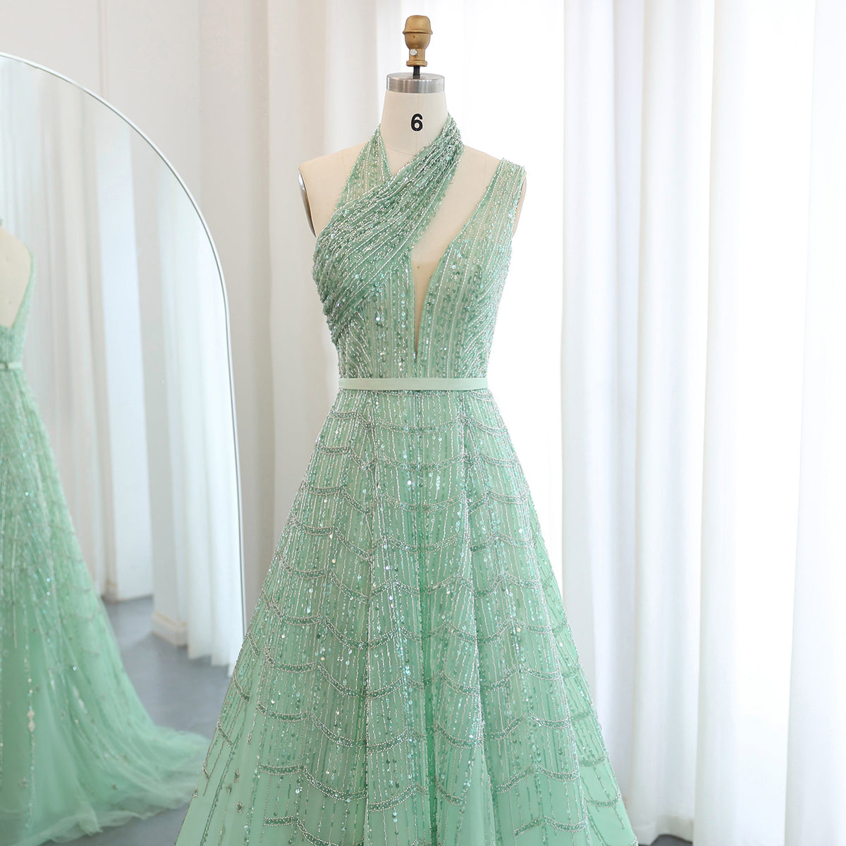 Jancember SZ329 Backless Sage Green Evening Formal A-line Dresses With  Belt| Alibaba.com