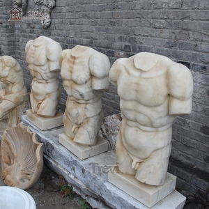 Sculpture de buste masculin en marbre de pierre sculptée à la main, torse musclé nu - Product Image 3