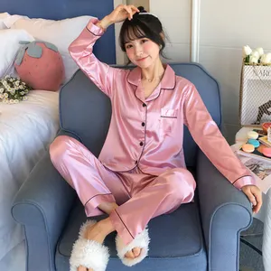 Bestverkochte Nieuwe Lente Lange Mouw Dames Huisjurk Puur Zijde Zuid-Korea Vrijetijdsbesteding Plus Size Nachtkleding Pyjama Set