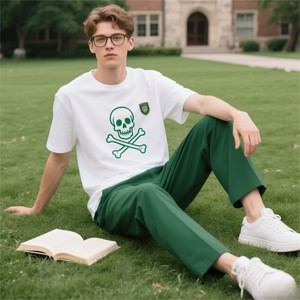 T-shirt promotionnel personnalisé en coton tricoté 100% avec logo tête de mort, vente en gros, faible MOQ, pour hommes, coupe oversize, manches courtes, respirant - Product Image 1