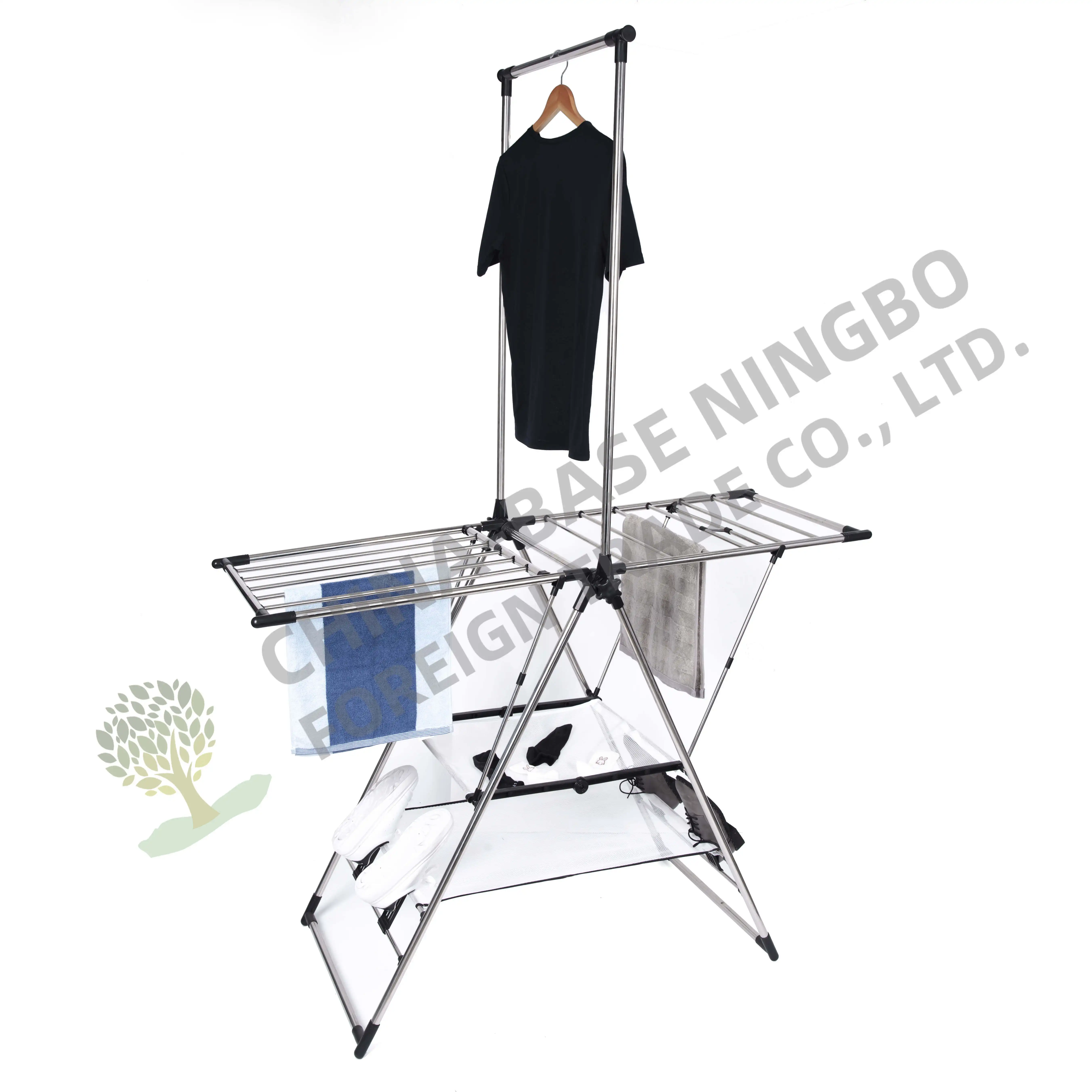 Stainless Steel Clothes Drying Folding Adjustable Laundry Rack Rod Hanger Clothes Stand with Hanger Dryer Laundry