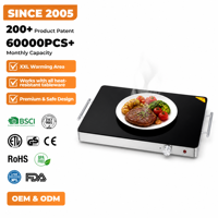 Plaque chauffante électrique 400W, plateau chauffant pour aliments, en acier inoxydable, chauffe-plat de buffet, dessus en verre trempé, commande par bouton pour cuisine et restaurant