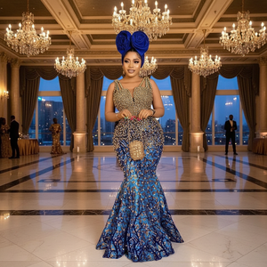 Vestidos de Fiesta Largos de Sirena de Lujo, Tallas Grandes, Estilo Árabe Aso Ebi, con Lentejuelas y Cuentas, para Eventos Formales, Naturales - Product Image 2