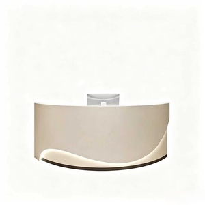 Minimalist Curved <b>Reception</b> Desk, Painted Front Desk, Cash Register <b>Counter</b> for Beauty Salon, Hair Salon & Clothing Store - Product Image 4
