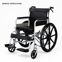 Fauteuil roulant avec cadre en acier, siège rembourré découpé, freins à câble, accoudoirs amovibles, repose-pieds relevables pour personnes âgées et handicapées