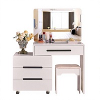 Coiffeuse moderne minimaliste en laque blanche avec miroir, tiroirs et tabouret – Meuble de chambre pour appartement