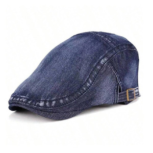 Retro Washed Denim Beret Medium Blue Breathable Embroidery Letter Pattern Female Adult Ivy Hat - Product Image 5