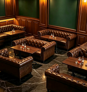 Ensemble de meubles de <span class=keywords><strong>salon</strong></span> vintage pour cigares : canapé en <span class=keywords><strong>cuir</strong></span> PU de luxe et table de bar en bois pour <span class=keywords><strong>club</strong></span> de whisky - Product Image 1