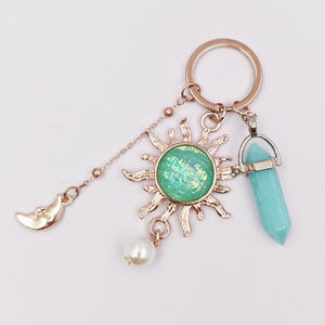 Lujo personalizado Logo bolsa de vidrio encanto accesorios piedra semipreciosa artesanías Metal llavero personalizado llavero - Product Image 4