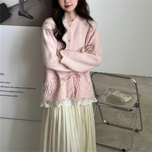 เสื้อโค้ทไหมพรมลูกไม้แขนยาวคอปกทรงสวยสง่าสำหรับสุภาพสตรีคอลเลคชั่นใหม่รับฤดูใบไม้ผลิ - Product Image 3