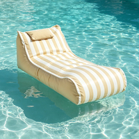 Housse de pouf d'extérieur BR, rayée rose et blanche, imperméable, avec oreiller de tête intégré