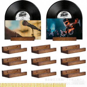 Wooden <b>wall</b>-mounted <b>vinyl</b> record rack, no drilling required, living room decorative disc shelf, <b>wall</b>-mounted album CD display - Product Image 3