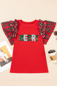 יקר-מאהב הסיטונאי נשים ערמומי פנינה גזוז שרוול patchעבודת chenille מכתב חג המולד testmas tee - Product Image 3