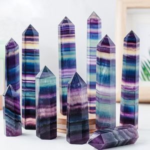 Gepolijst Natuurlijk Fengshui Energiekleurig Fluoriet Kristallen Toren Mascotte Stijl Huis & Kantoor Decor - Product Image 1
