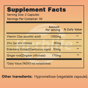 Vitamina C 1700 MG de Alta Calidad con Vitamina D3, Zinc, Saúco y Raíz de Jengibre - Personalizable - Venta al por Mayor - Product Image 2