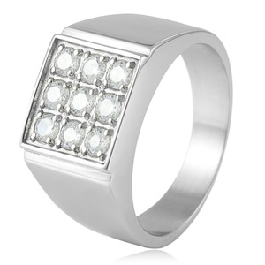 yunnique <b>Titanium</b> Steel <b>Ring</b> With White Gemstones Pave Setting Geometric Shape Women's Fashion Jewelry Gift - Product Image 1