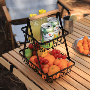 Cesta de Frutas de Doble Capa para Exteriores, de Metal Negro, Portátil, para Picnic, Camping, Almacenamiento, Diseño Rectangular Minimalista - Product Image 3