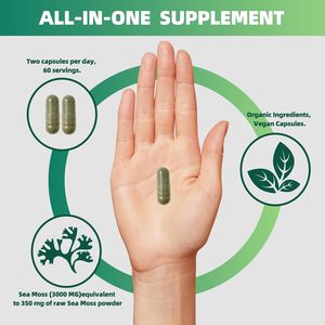 OEM Vegan Complex Sea <strong>Moss</strong> All in 1 Capsules with BLADDERWRACK BURDROCK ROOTS BLACK SEED OIL ELDERBERRY GINGER ASHWAGANDHA - Product Image 4