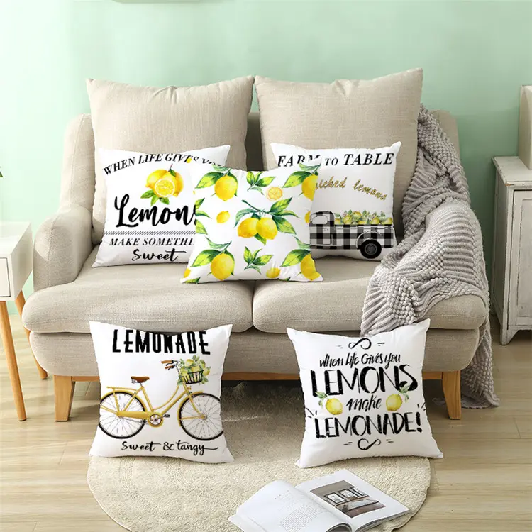 2024 Farmhouse Lemon Pillow Covers Fresh Lemon Buffalo Check Truck with Quotes Sweet Summer Time Cushion Cover Summer