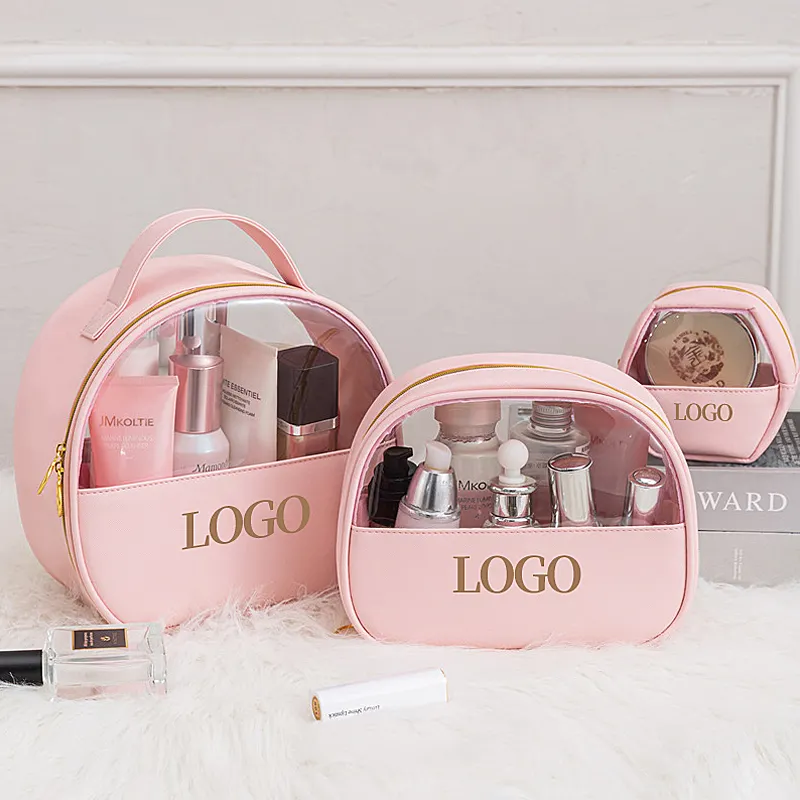 MU Cosmetic Custom Logo Fashion Pink Pvc Plastic Clear Zipper Kids Travel Wash Toiletry Pouch Makeup Cosmetic Bag With Zipper