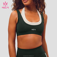 ODM Logo Kustom Dukungan Tinggi Bahan Nylon Spandex Lembut Warna Kontras Atasan Yoga Berlapis Ganda Halter Sports Bra Dengan Bantalan yang Dapat Dilepas
